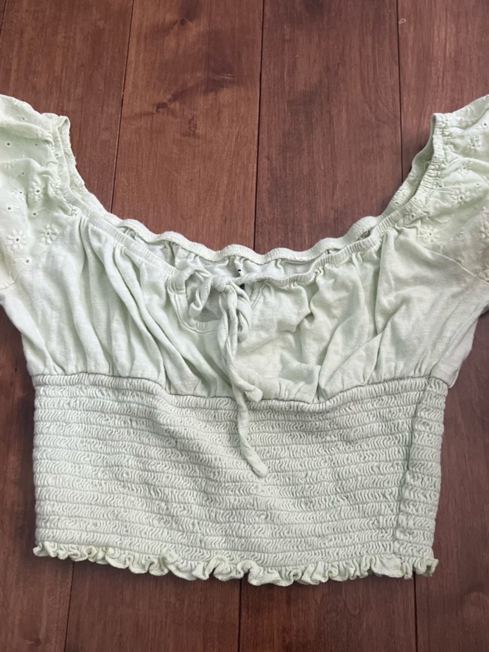 PacSun Mint Green Smocked Off-Shoulder Crop Top